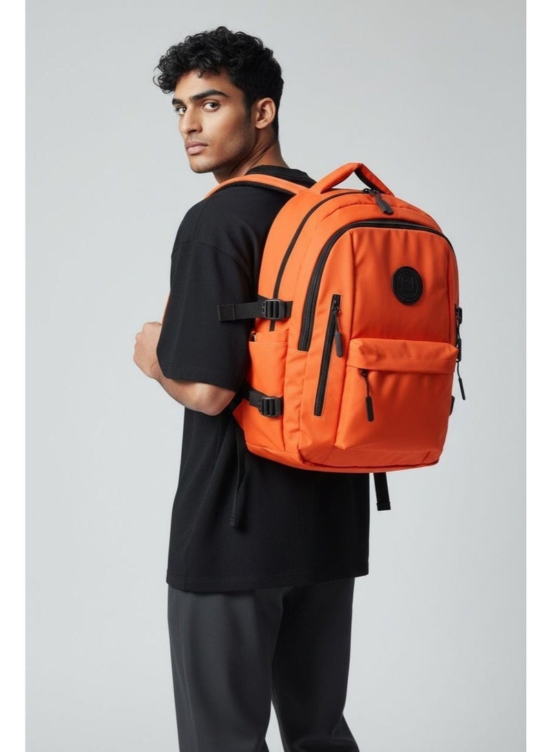HIGH LINE STORE High Line Waterproof Laptop Backpack – 15 Inch, Multi-Compartment, Large Capacity, Lightweight Fabric, with Laptop Sleeve – Size 45x33x18 cm, 600g, Stylish Design for Daily Essentials, Orange - Image 2
